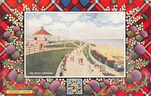 B247 Schottland Cameron Tartan Thistle Beach Aberdeen Passepartout 1963 Postkarte