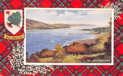 B247 Schottland MacGregor Tartan Holy Loch Argyllshire Passepartout Postkarte