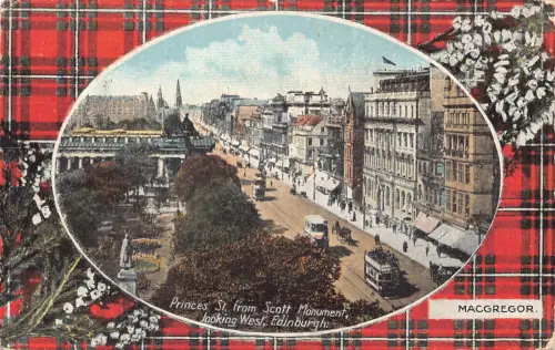 B247 Schottland Edinburgh 1917 Princes St Macgregor Tartan Passepartout Postkarte