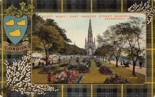 B247 Schottland 1925 Edinburgh Scott Monument Gordon Tartan Passepartout Postkarte
