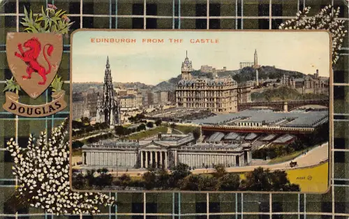 B247 Schottland Edinburgh vom Schloss Douglas Tartan Passepartout Postkarte