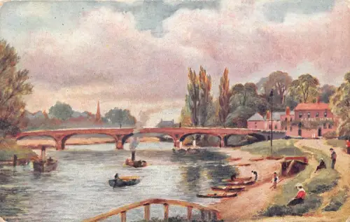 B248 England Hampton Court Steamboat Bridge Kunst Vintage Postkarte