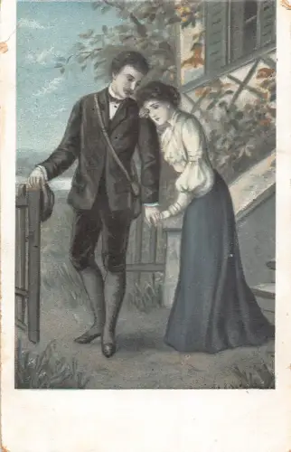 B257 Liebesroman trauriges Paar verlässt Ehemann Haus Vintage Postkarte