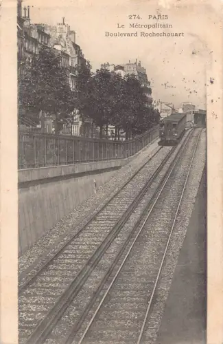Frankreich 1905 Paris Eisenbahn Zug Metropolitan Boulevard Rochechouar Postkarte C319