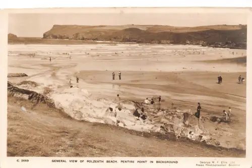 England Gesamtansicht Polzeath Beach Pentire Point RPPC Postkarte C319