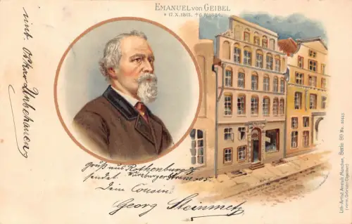B259 Emanuel von Geibel Dichter 20. Todestag Portrait Haus 1904 AK