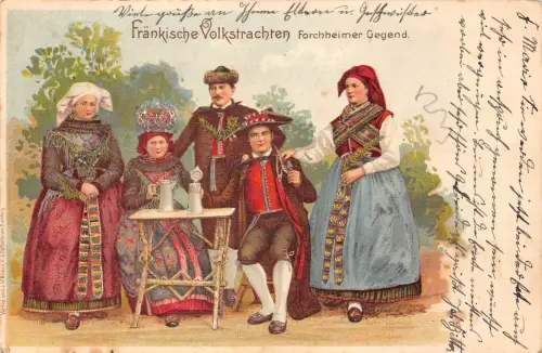 B259 Ethno 1903 Fraenkische Volkstrachten Forchheimer Gegend Familienpostkarte