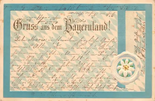 B259 Gruss aus Bayernland 1903 Edelweiß Wachssiegel Prägepostkarte