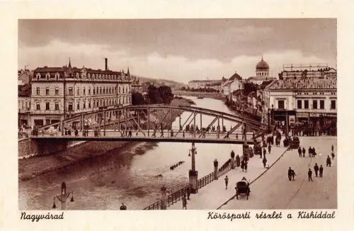 B260 Rumänien Oradea Nagyvarad Korosparti Reszlet Kishiddal Brücke RPPC Postkarte