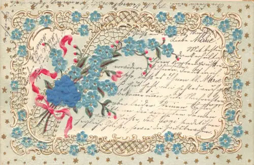 B259 Neuheit 1901 Seidenblume Schmiede-mein-nicht geprägte Postkarte