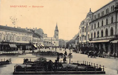 B260 Rumänien Oradea Nagyvarad Bemer ter Platz Geschäfte Kutschen 1912 AK