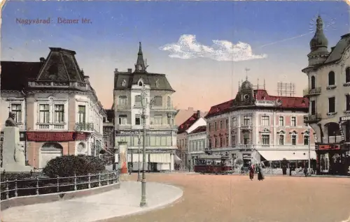 B260 Rumänien Oradea Nagyvarad Bemer ter Platz Berger Sandor Laden Straßenbahn Postkarte