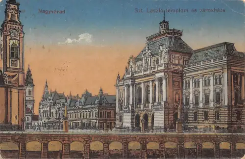 B260 Rumänien Oradea Nagyvarad 1920 Szt Laslo Templon Varoshazo Kirche Postkarte