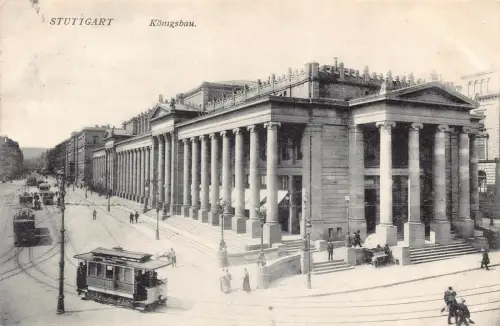 B262 Deutschland 1909 Stuttgart Königsbau Straßenbahn Vintage Postkarte