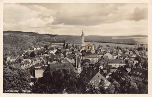 B263 Deutschland 1934 Schneeberg i Erzgeb Gesamtansicht RPPC Postkarte