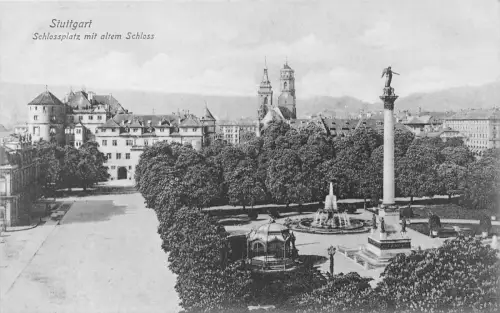 B264 Deutschland Stuttgarter Platz und Altes Schloss Vintage Postkarte