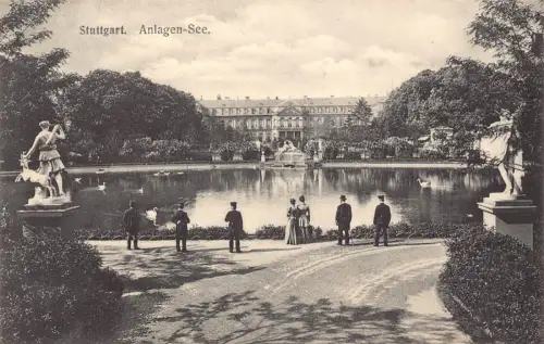 B264 Deutschland Stuttgart Anlagen See See Vintage Postkarte