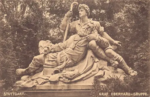 B264 Deutschland Stuttgart 1909 Graf Eberhard Gruppe Statue Vintage Postkarte