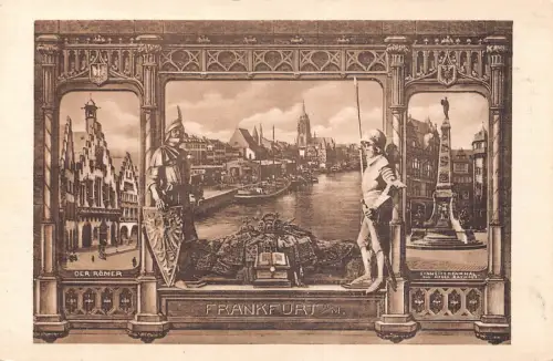 B265 Deutschland Frankfurt a M Denkmal Römer Kavallerie Soldaten Vintage Postkarte