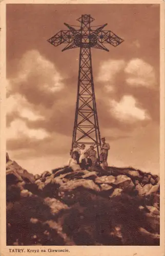 Polen Tatry Krzyz na Giewoncie Kreuz Tatra Bergsteiger Vintage Postkarte