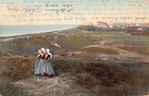 Niederlande 1911 Domburg Walcheren Frau Trachtenkleidung Vintage Postkarte