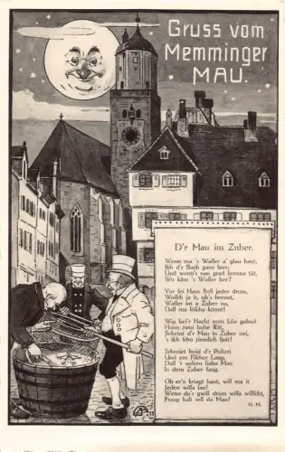 L214 Deutschland Gruss vom Memminger Mau Mond Männer fangen Reflexion, Liedpostkarte