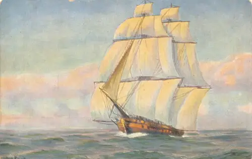 L369 Schiff Franz Kriegsschiff unter Leesegel anfag des 19. Jahrhunderts Postkarte