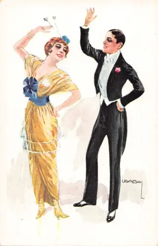 Liebesroman elegantes Paar tanzend Kunst von L Usabal Postkarte C327
