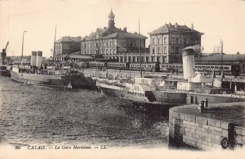 Frankreich Calais Gare Seezug Dampfschiff Dampfer Hafen Vintage Postkarte C323