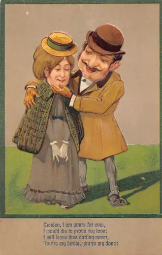L043 Großes Kopfpaar Karikatur Comic Humor geprägt Vintage Postkarte