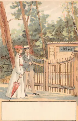 Liebesromantik Paar zu Fuß Carl G Geste Schild Wald Vintage Postkarte C327