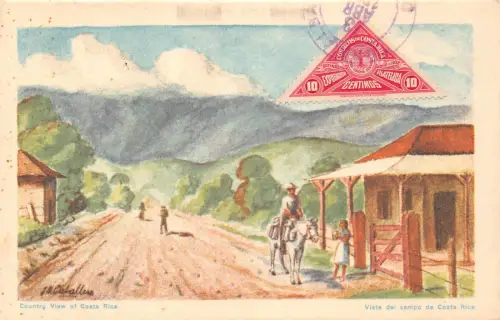 L041 Costa Rica 1932 Länderansicht signiert Vintage Postkarte