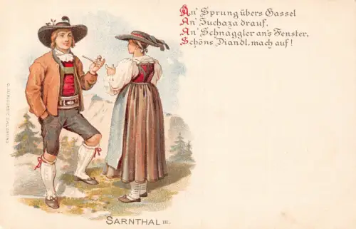 L106 Italien Austria Sarnthal Trachtenpfeife rauchend Chromolitho AK