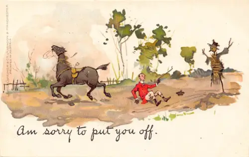 L106 Sorry to put you off Horse Scarecrow Comic Chromolitho signed Postkarte