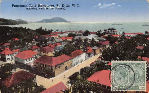L041 St Kitts WI Panorama Ost Basseterre 1933 Vintage Postkarte