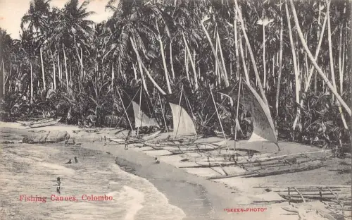 L380 Ceylon Sri Lanka Angeln Kanus Meer Küste Wald Colombo Postkarten