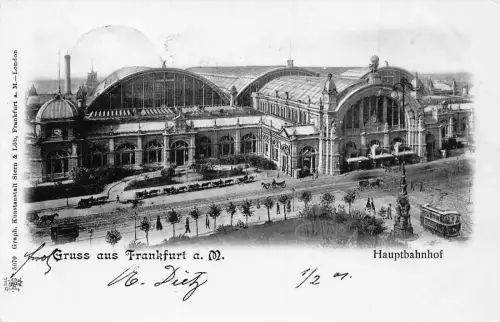 L107 Deutschland 1901 Frankfurt a Hauptbahnhof Straßenbahn Vintage Postkarte