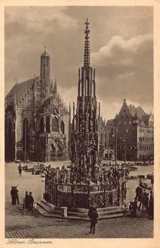 Deutschland Nürnberg Schöner Brunnen Brunnen Vintage Postkarte