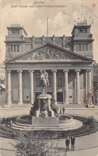 Deutschland 1914 Aachen Stadt-Theater und Kaiser Wilhelm Denkmal Vintage Postkarte