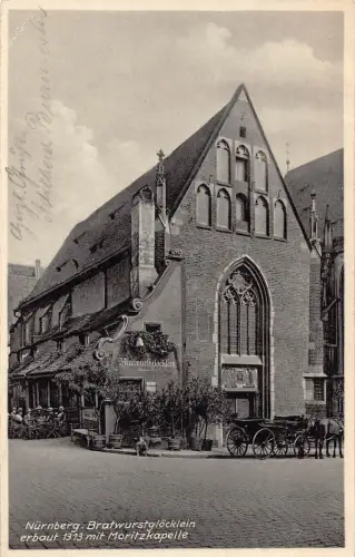 Deutschland 1937 Nürnberg Bratwurstgloecklein Restaurant Moritzkapelle AK