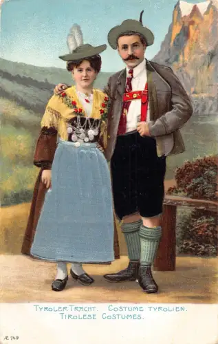 Ethno Liebe Romantik Paar Tirol Tracht Seide geprägt Postkarte C327