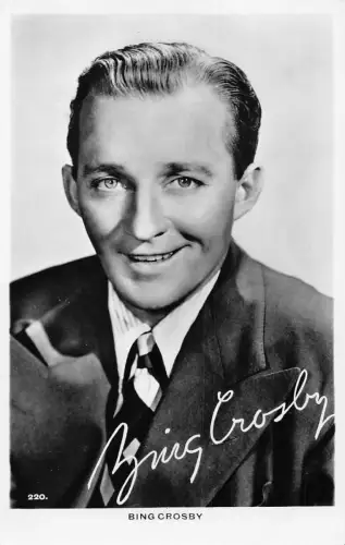 Amerikanischer Sänger Schauspieler Musiker Bing Crosby gedrucktes Autogramm RPPC Postkarte C448