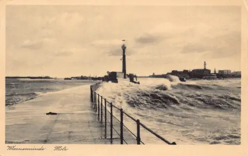 Deutschland 1938 Warnemünde Promenade Leuchtturm Vintage Postkarte