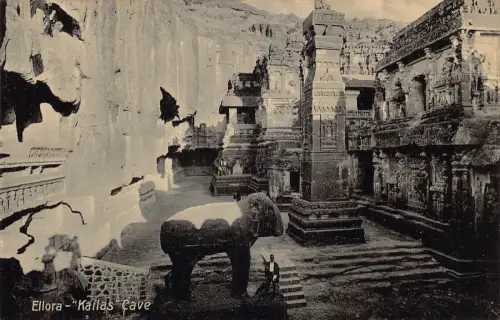 L378 Indien Ellora Kailas Höhle Skulptur Tourist Vintage Postkarte