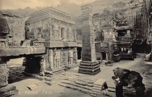 L377 Indien Ellora Kailas Höhle Vintage Postkarte