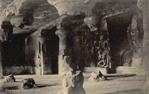 L377 Indien Elephanta Trimurti Halle Innenraum Vintage Postkarte