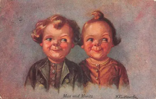 A110 Gemälde 1925 signiert Fialkowska, W Max und Moritz Freche Jungen Postkarte