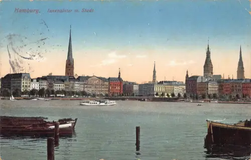 A154 Deutschland 1912 Hamburg Innenalster m Stadt Boote Gesamtansicht AK
