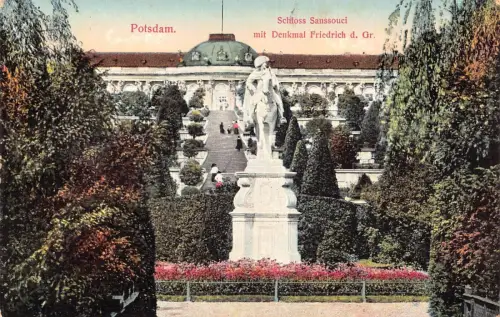 A153 Deutschland Potsdam Schloss Sanssouci Friedrich d Gr Denkmal Vintage AK