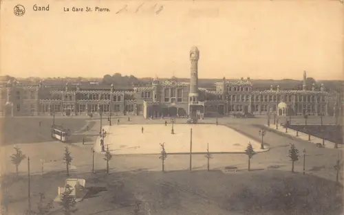 A152 Belgien 1918 Gand Gent Tran Station St Pierre Straßenbahn 1. Weltkrieg Feldpostkarte